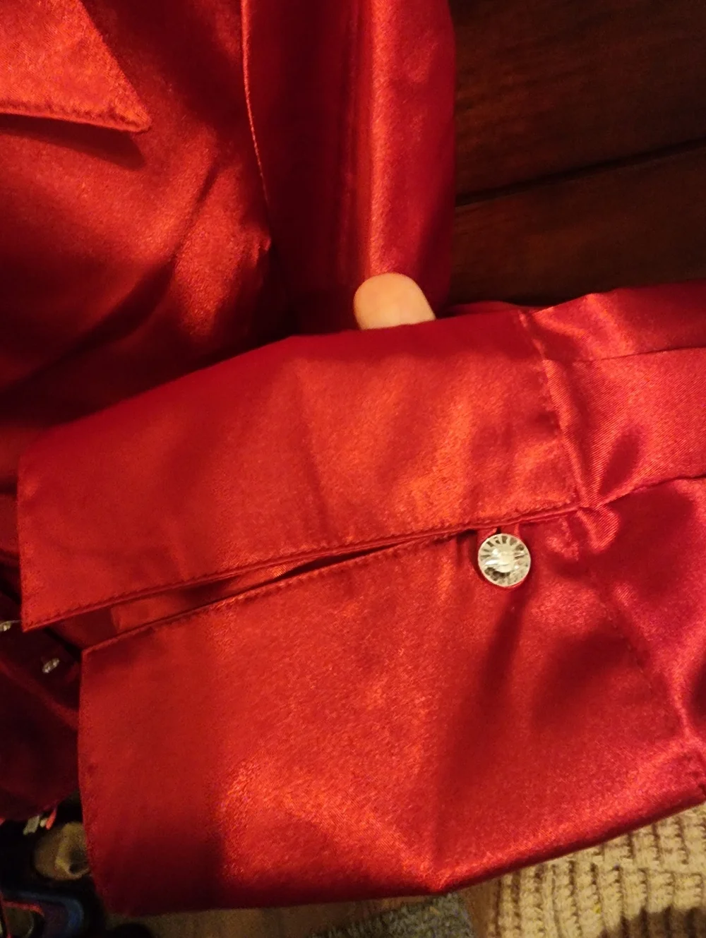 Cato Red Satin Ruched Button-Up Blouse - Picture 5 of 5